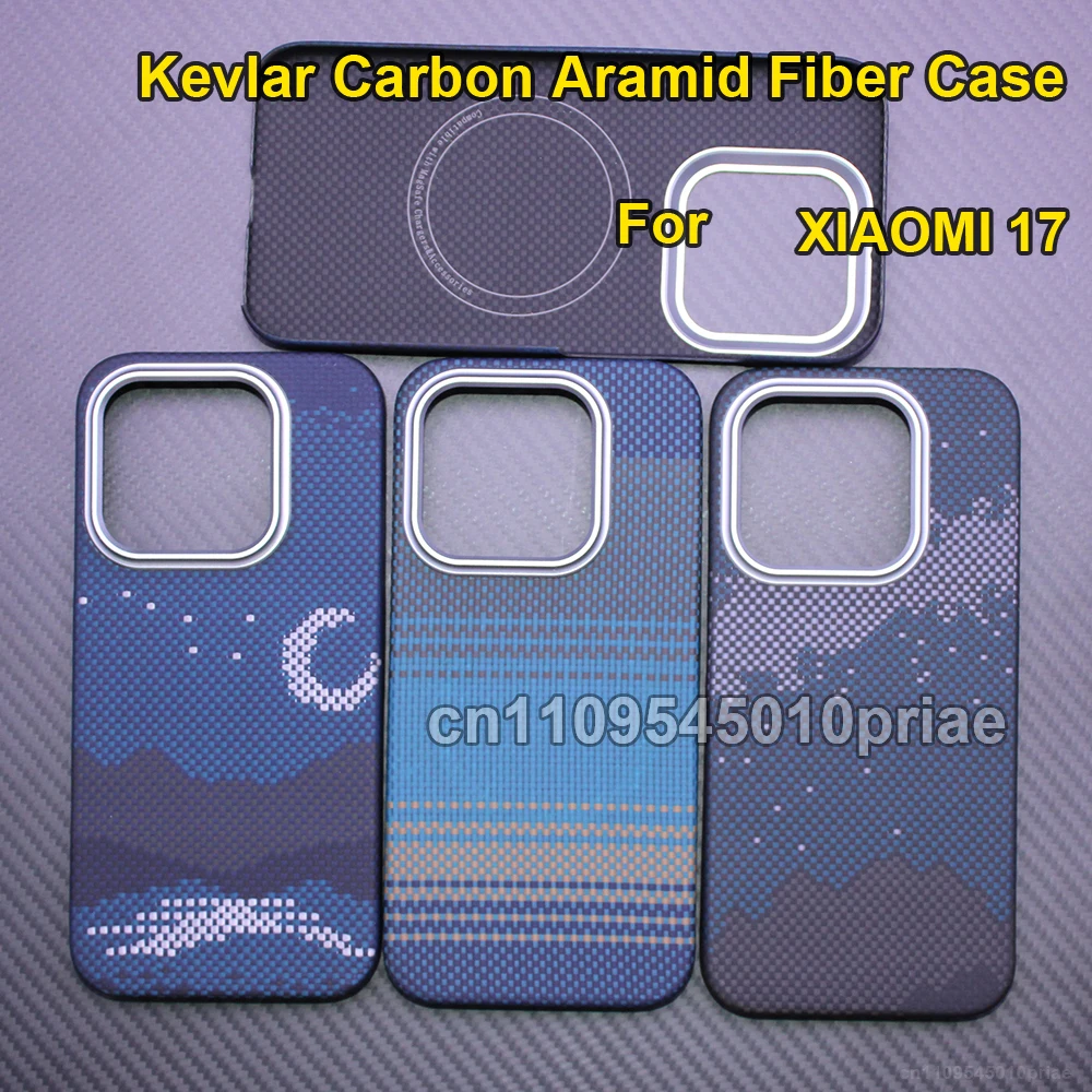 

600D Real-thin Carbon Fiber Phone Case for xiaomi 17 case Aramid Fiber fabric thinhard Magnetic balck Slim light red Case