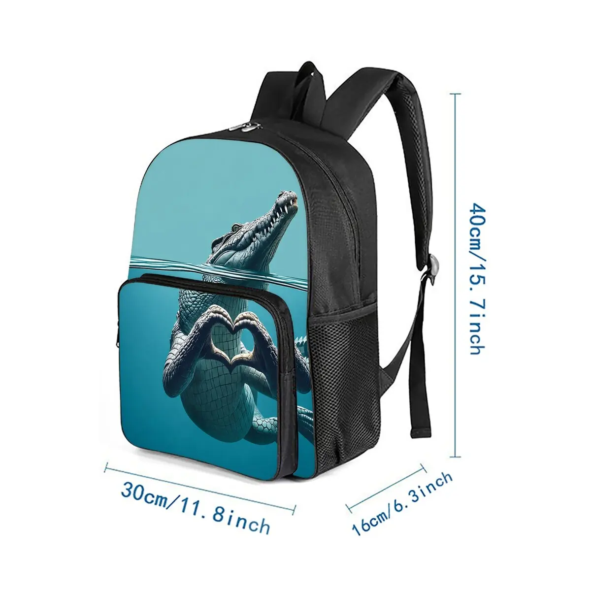 Love Crocodile Print Square Front Pocket Backpack Large Capacity for Boy/Girls Best Gift 2D  Cartoon Children's School Bag