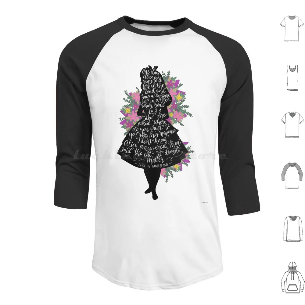 Alice In Quote Silloette Moletom com capuz de algodão manga comprida Alice In Alice através do vidro Livros Literatura Literária