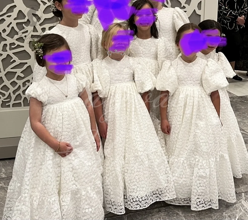 

Customized Bridesmaid Ivory Flower Girl Dress For Wedding Puffy Milk Lace Tulle Elegant Kids Birthday Party Infant Ball Gown
