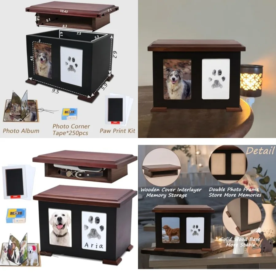 

Dog Urn for Ashes, Pet Urns Up to 150 lbs, Wooden Memorial Ashes Urn with Paw Print Ink KitandPhoto Album, Cat Urn for Ashes, P