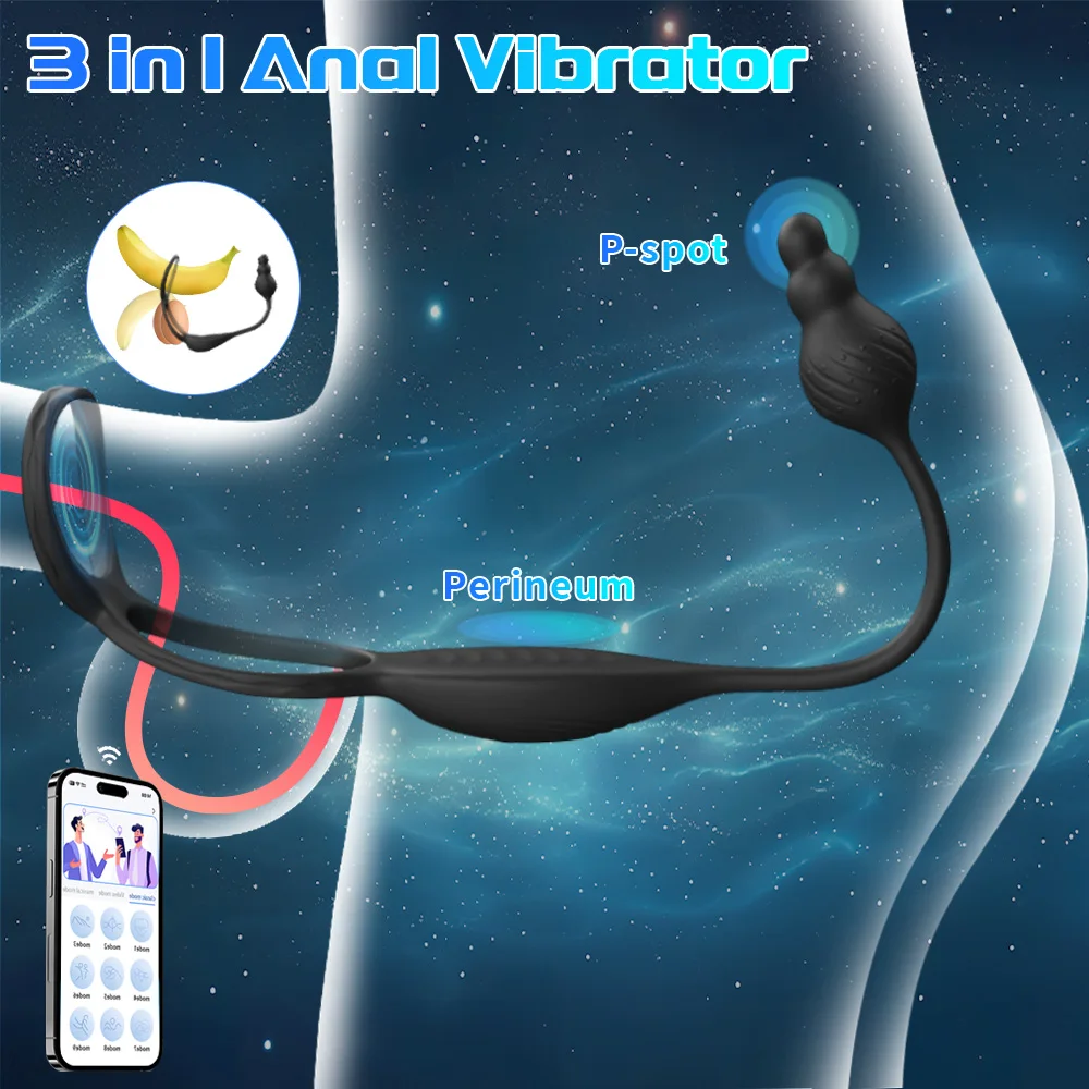 2 in 1 App Controled Vibrating Cock Ring Anal Butt Plug Vvibrator Prostate Massager With Remote 2 Motors Sex Toys For Men