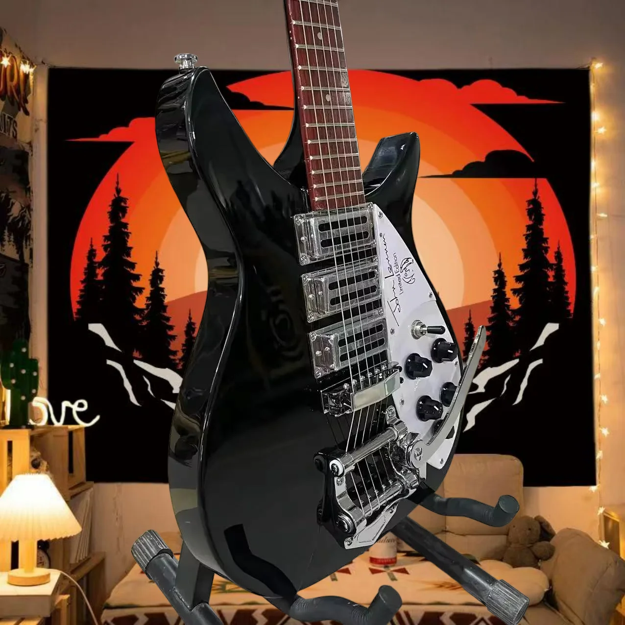 Hot sale 34 Inch  Guitar Black 325 Rosewood Neck HHH Double Shake British Rock Artifact White Protective Board