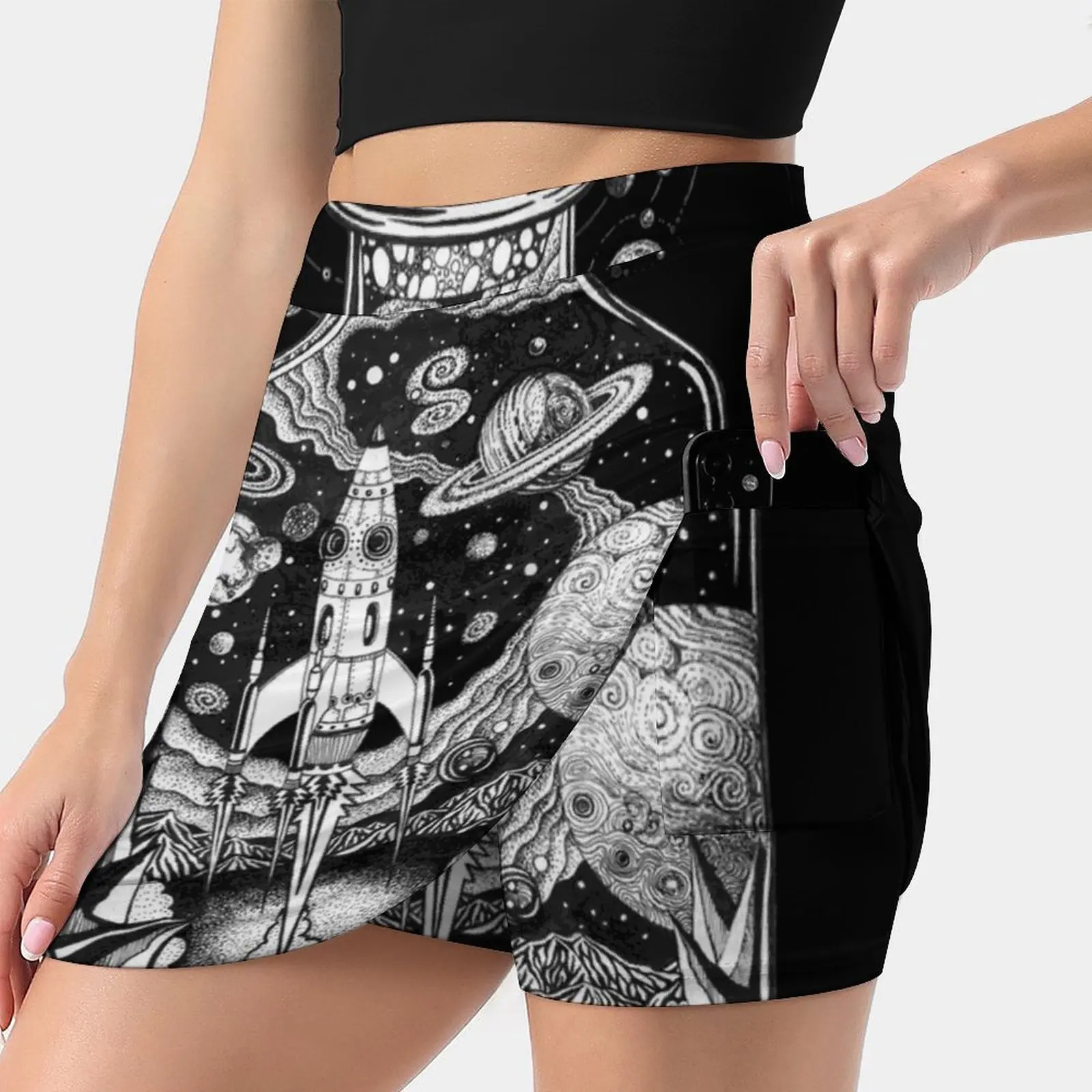 Run For Space Fake Two-Piece Hakama Skirt Women Pencil Skirts Workout Sports Mini Skirt Space Galaxy Universe Planets Space