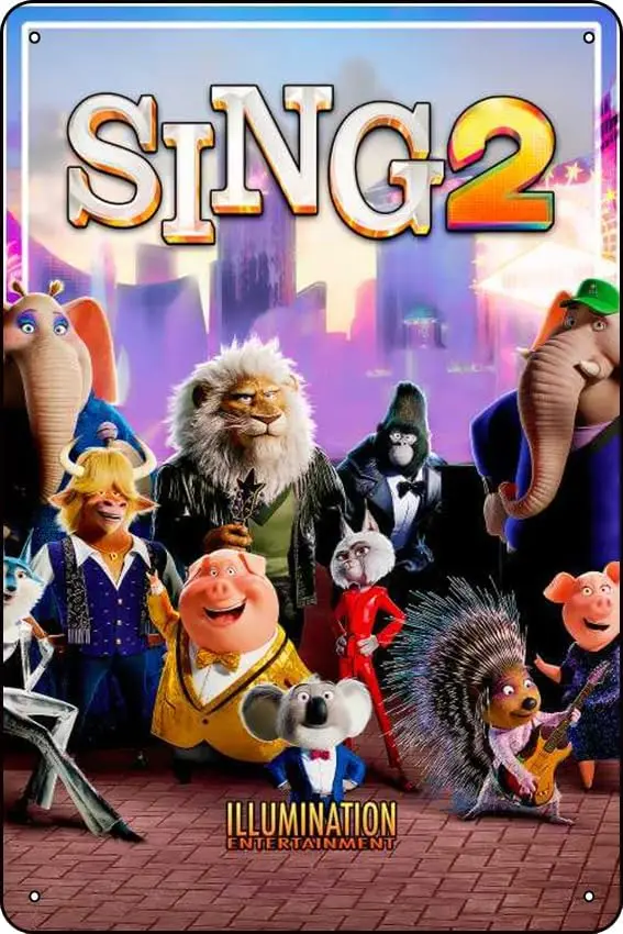Sing 2 (2021) Movie Plaque Poster Metal Tin Sign  x  Vintage Retro Wall Decor