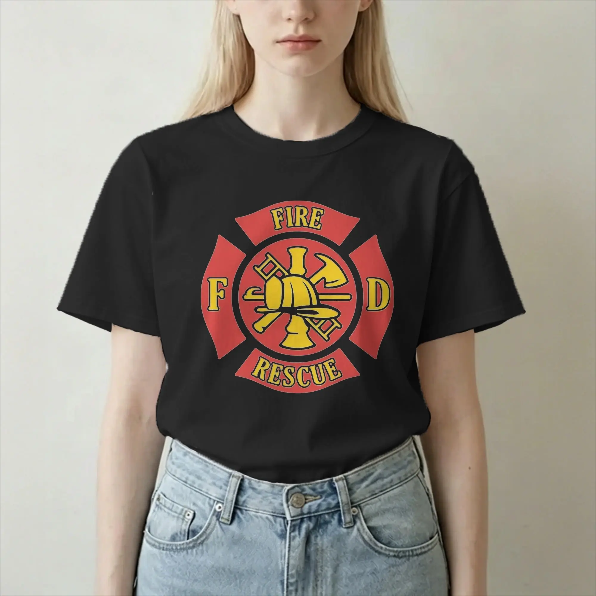 Camiseta masculina e feminina de resgate de incêndio, logotipo de bombeiro, roupas de algodão, novidade, manga curta, gola redonda, camisetas plus siz