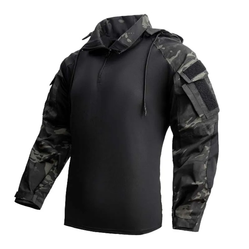 Men's T-shirts 1/4 Zip Long Sleeve Shirts Hooded Tactical Shirt Climbing Hiking Tees Camping Fishing Hunting Pullover Tops