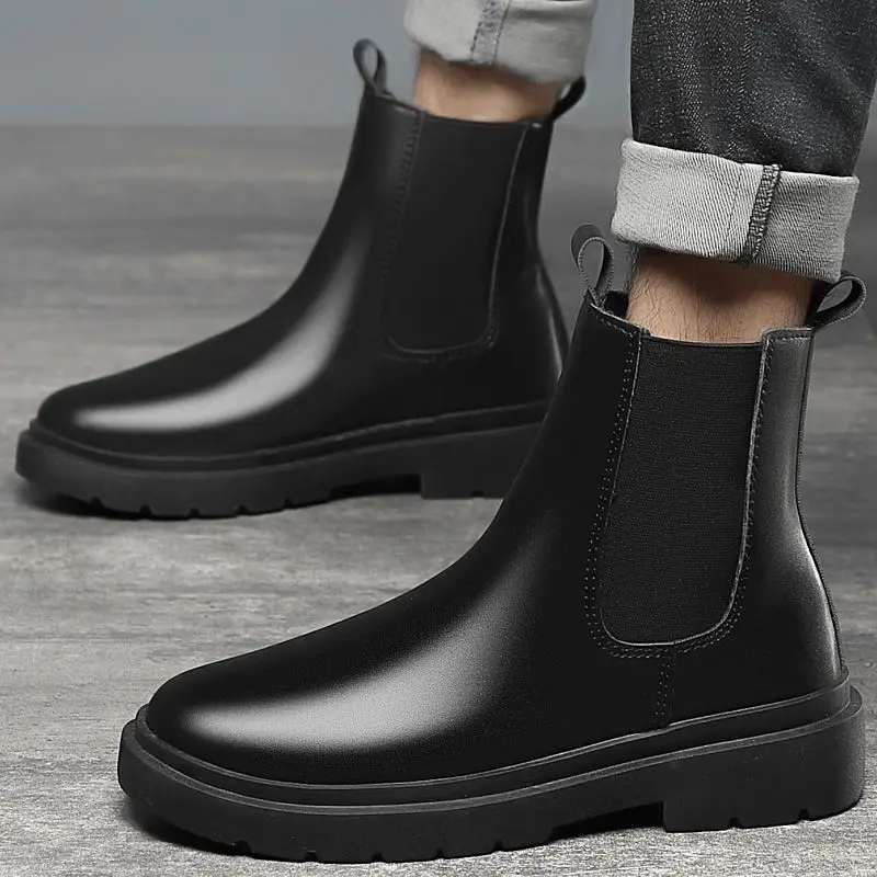 

​Men's Winter Chelsea Boots High Top Leather Boots with Fleece Lined British Retro Style Thickened for Cold Weather Warm Trendy​