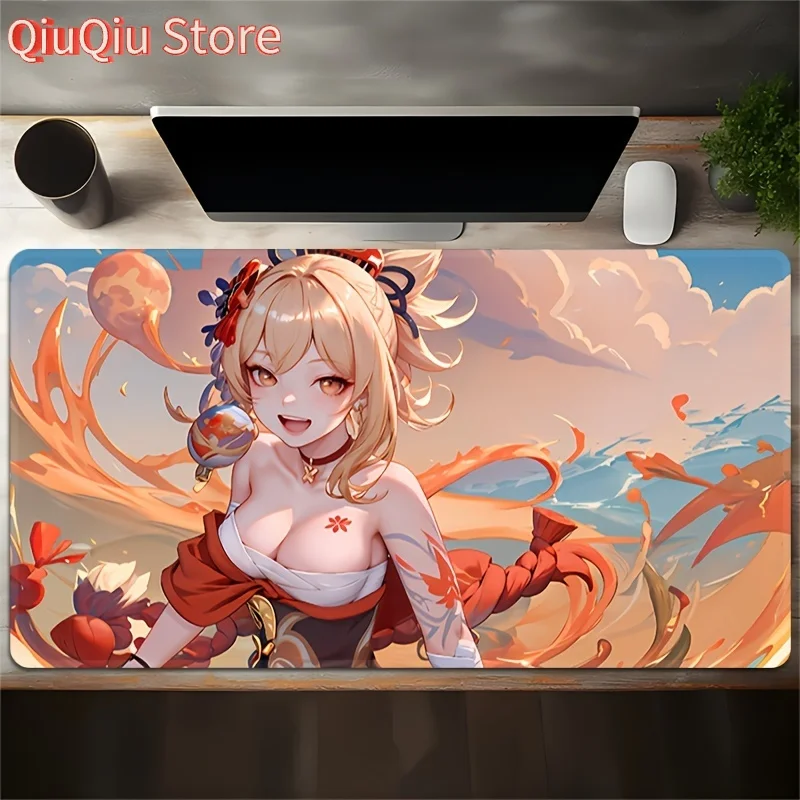 

Large Anime-Style Gaming Mouse Pad with Non-Slip Rubber Base & Stitched Edges - Vibrant Beach Scene Design, Perfect for Office,