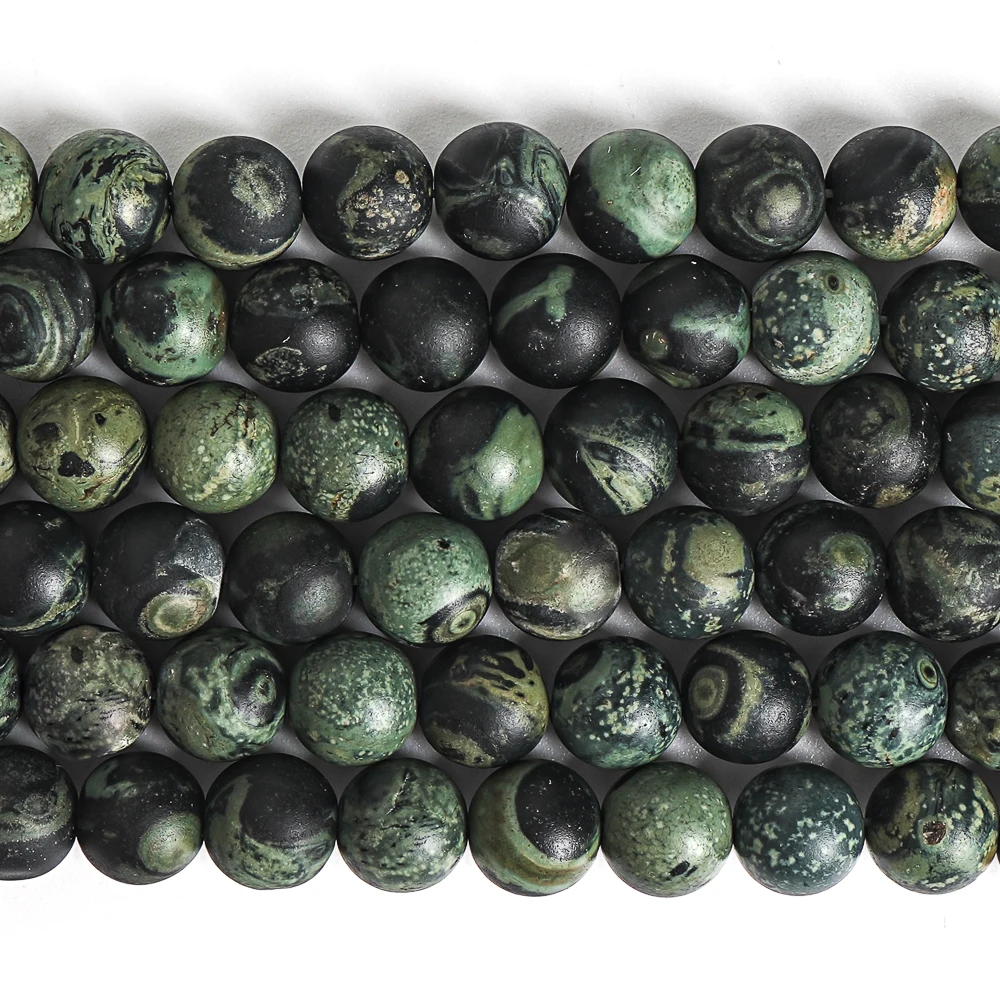 Natural Green Frosted Stone Kambaba Jaspers Round Loose Matte Beads for Jewelry Making DIY Handmade Craft Supplies 14\