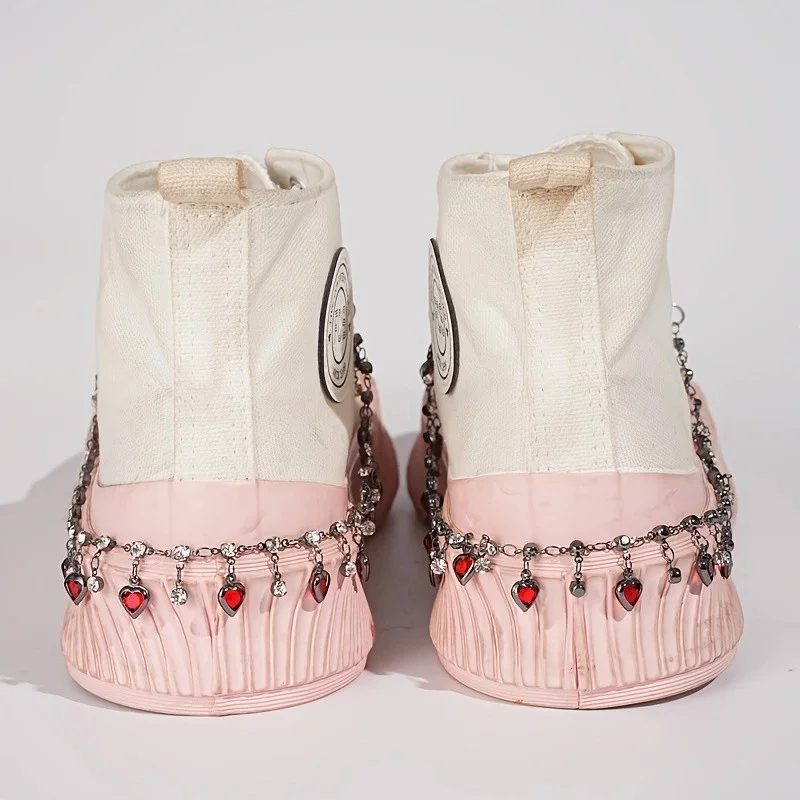 2Pcs Gothic Red Heart Shoe Chain, Silver Metal Multi Heart Pendant Lace Chain, Shoe Accessories Removable Decorations