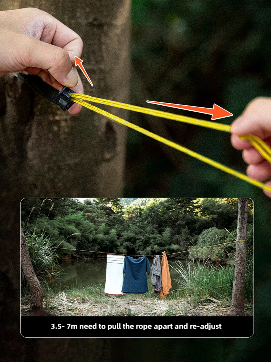 Verstellbare Windfeste Outdoor-Wäscheleine mit Clips Tragbare Aufbewahrungsleine für Camping Wandern Reisen Wäschezubehör – Detail 5