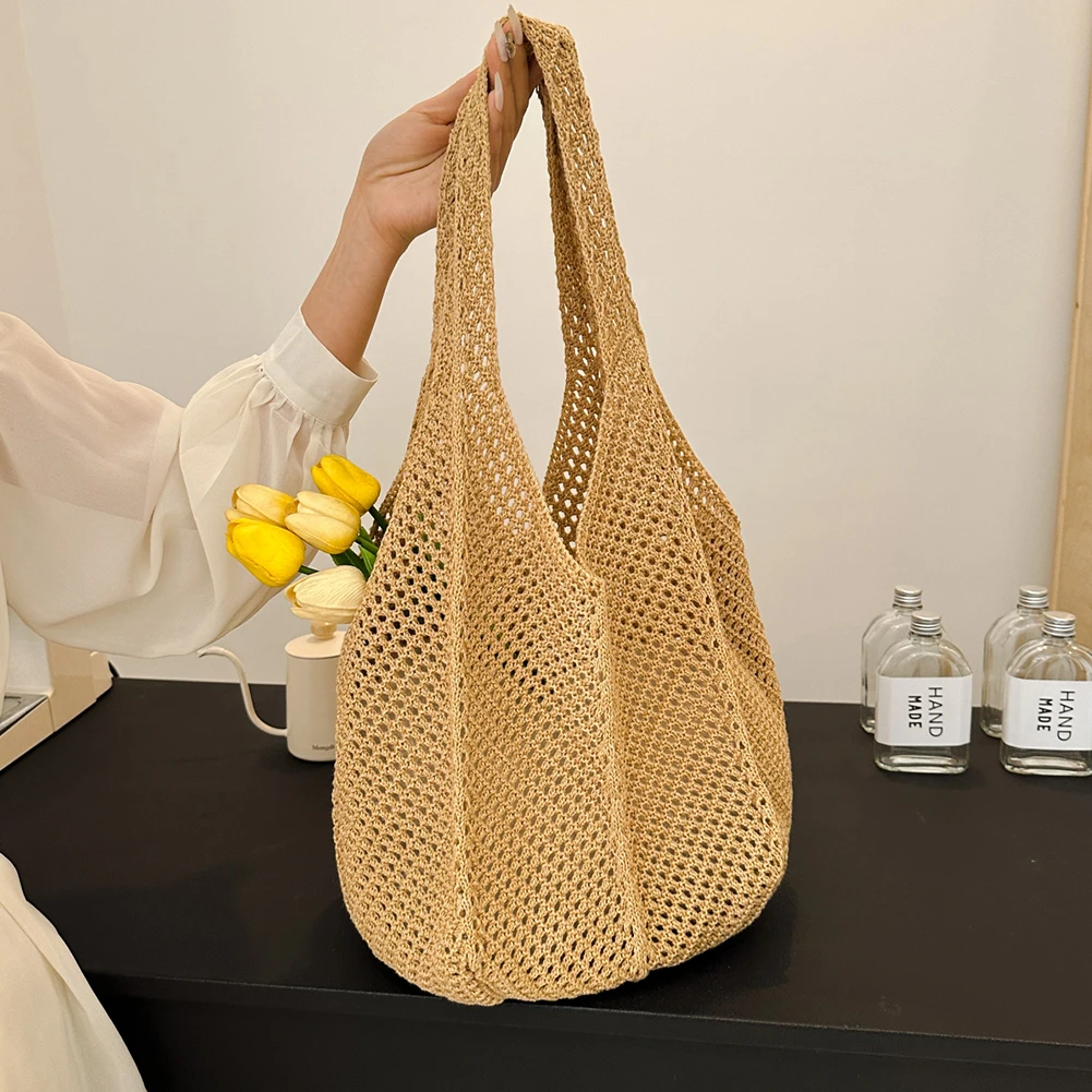 Women's Crochet Underarm Bag Fashion Rattan Shoulder Bags Large Capacity Hollow Out Tote Bag Summer Beach Straw Bags Tote Purses