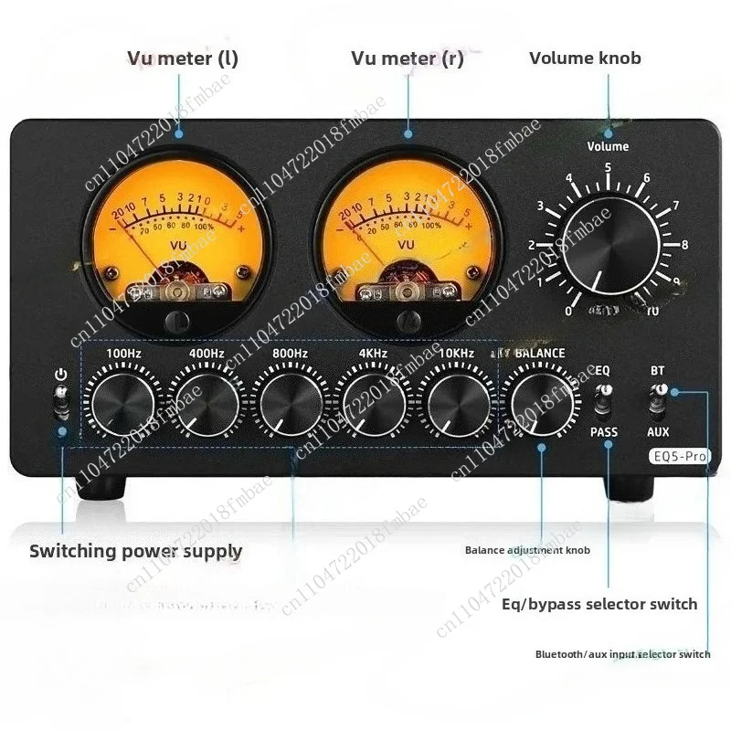 5 Band EQ Equalizer with VU Meter & Blue-tooth 5.0,Desktop Preamp Audio Processor for Studio Monitor,Independent Channel Control