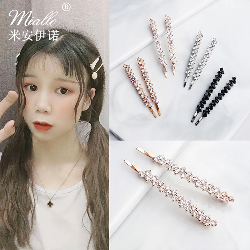 A Pair One Word Clip Ladies Glitter Rhinestones Hairpins Girls Hairgrips Hairstyle Women Bobby Pins Styling Hair Accessories