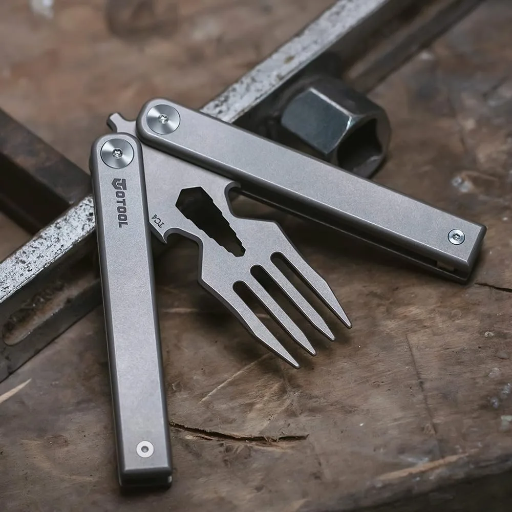 OKNIFE OTOOL Titanium Butterfly Fork OBA01 Multi Tool Bottle Opener Glass Breaker Hex Wrenches Magnetic Closure Stainless Steel