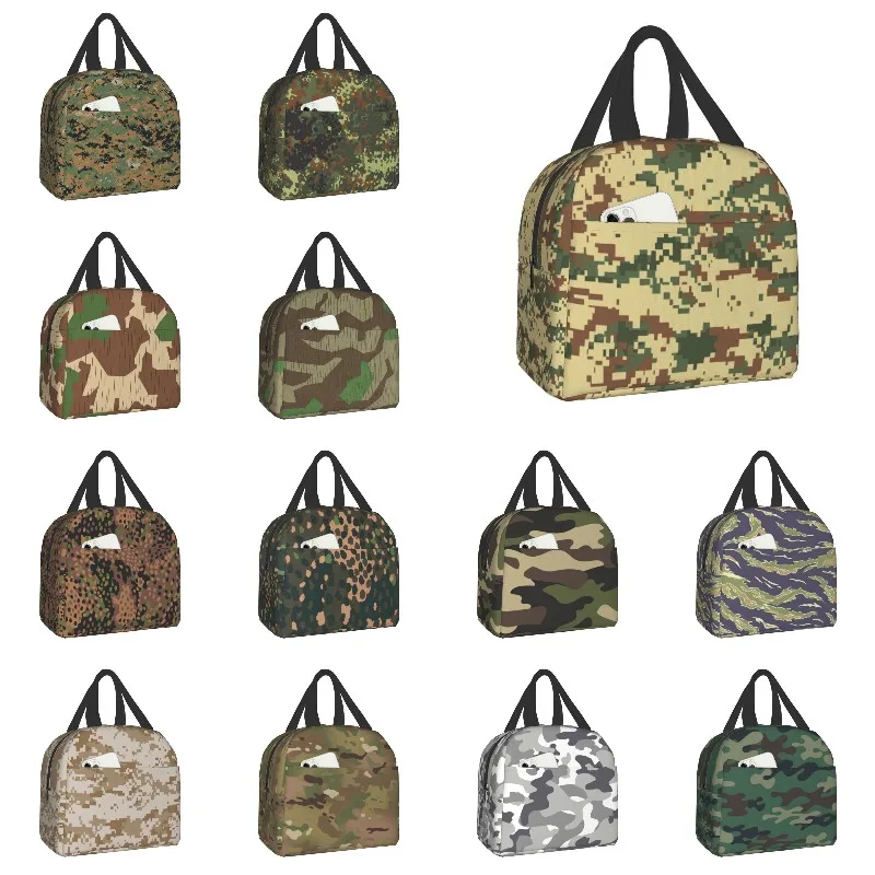 Borsa da pranzo isolata mimetica militare per donna impermeabile Army Camouflage Cooler Thermal Lunch Tote Office Picnic Food Bento Box