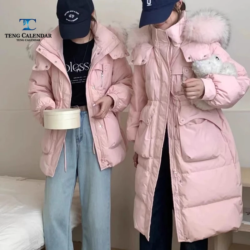 Fashionable Real Raccoon Big Fur Collar Down Jacket, Women's Short Waist Slimming Jacket, New for Winter 2025