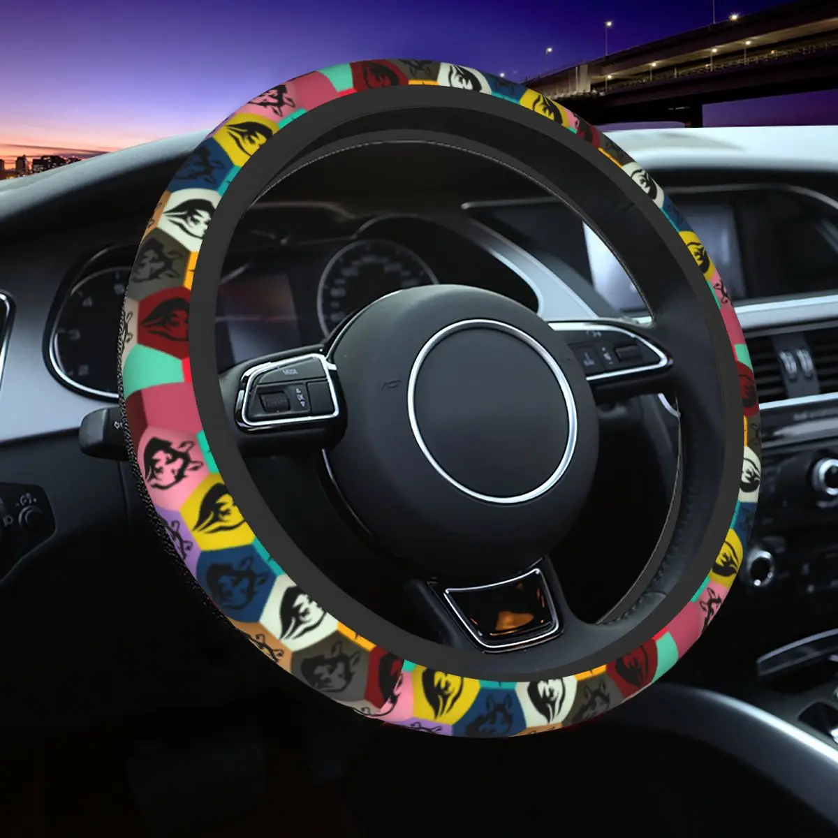 Siberian Husky Dog Car Steering Wheel Cover Dogs Animal Steering Wheel Protective Cover Car-styling Steering-Wheel Accessories