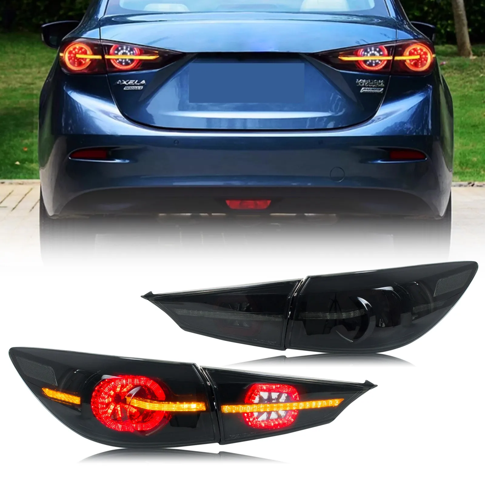 

LED Tail Lights Assembly for Mazda 3 2014-2018 Sedan Sequential Black Sequential Turn Signal Trunk Rear Brake Lamps Assembly