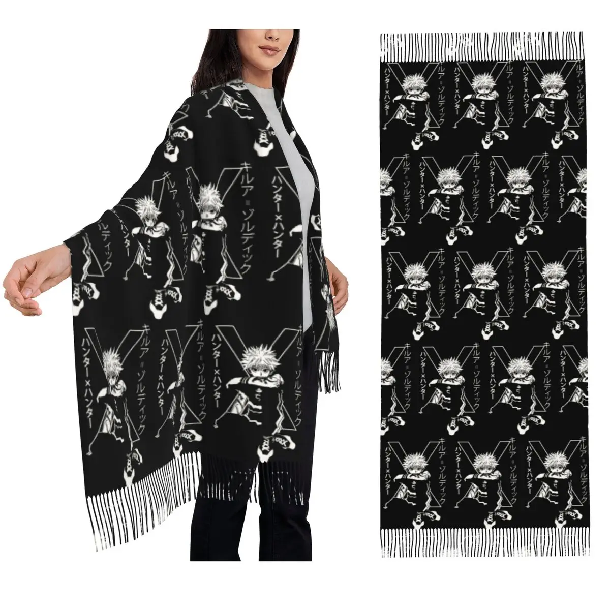 

Killua Zoldyck Anime HXH Hunter X Hunter Scarf Tassel Scarves for Women Soft Warm Shawls and Wraps Long Fall Winter Shawl Wrap