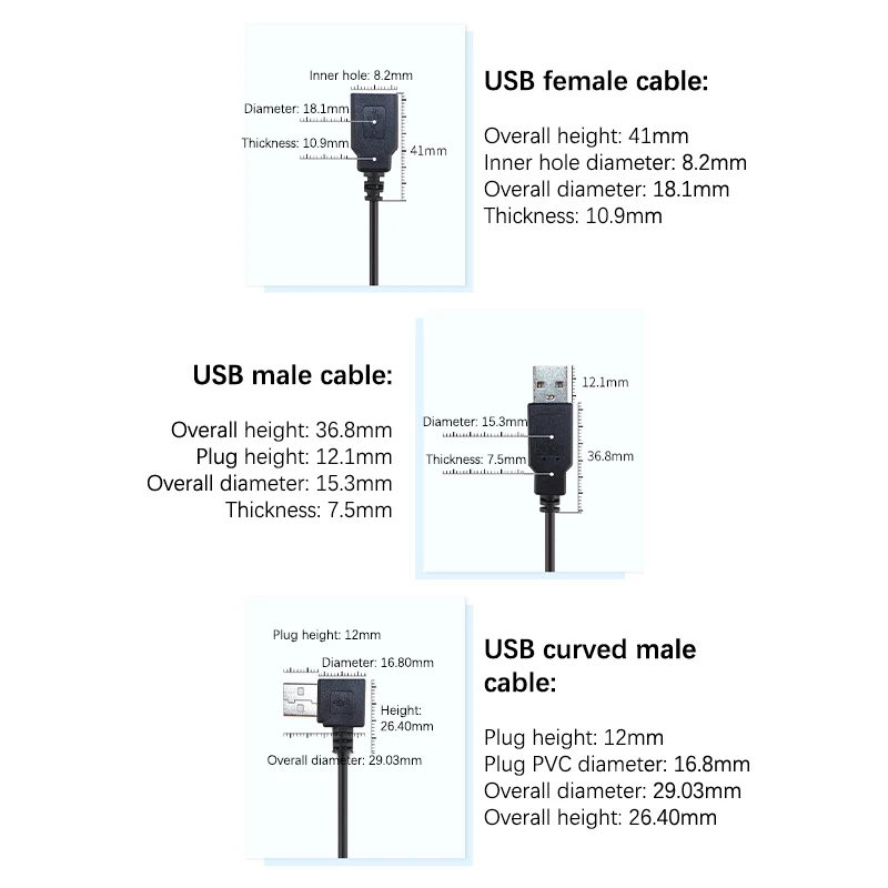 Kabel catu daya 0.3m/1m/2m, kabel ekstensi catu daya 2 Pin USB 2.0 A Female Male 4 Pin kawat Jack pengisian daya konektor 5V Line