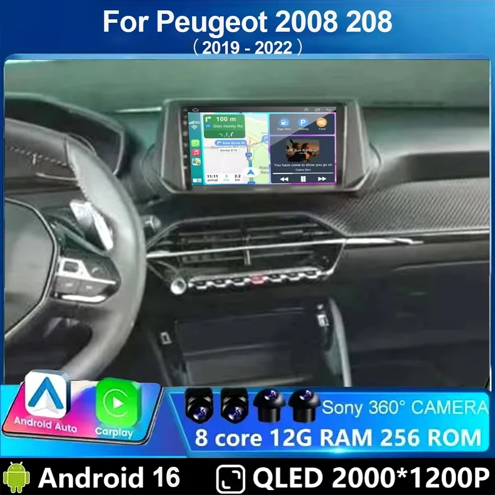 Android 16 Carplay 5G WIFI For Peugeot 2008 208 2019 2020 2021 2022 Car Radio Multimedia Player Navigation GPS Head Unit Stereo