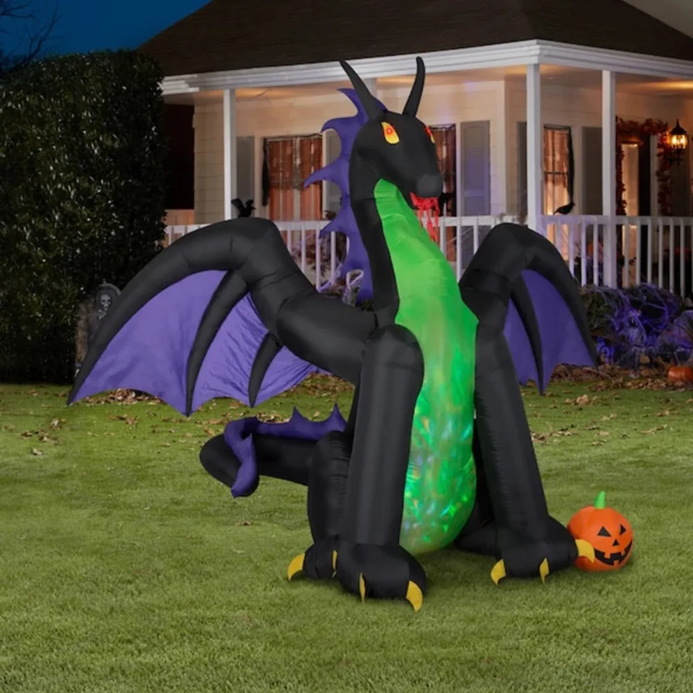 2.4M Inflatable Halloween T-Rex LED Lighted Decorative Hanging Ornament American Style Garden Party Decoration Flame Dragon