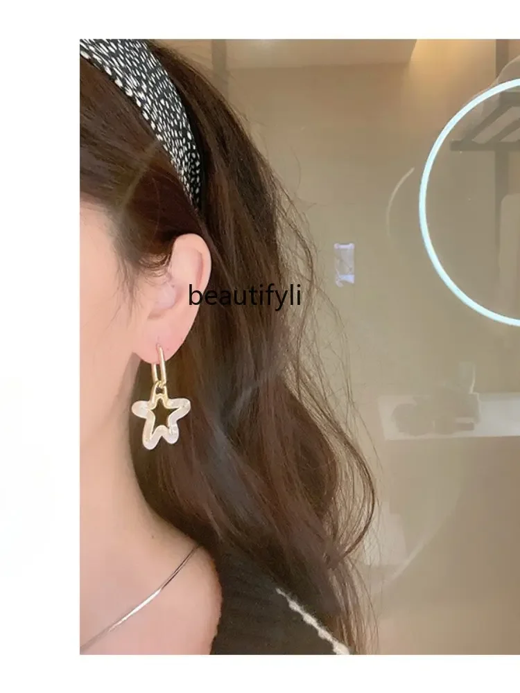 yj Earrings New Special-Interest Design Fritillary Ear Clip Pentagram Earrings