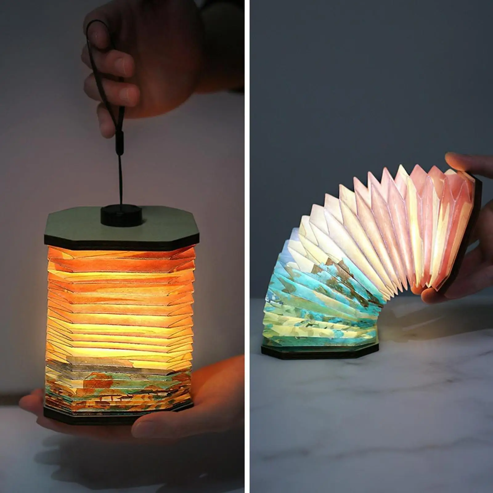 Folding Mood Light Accordion Lamp Foldable Romantic LED Paper Lamp Bedside Table