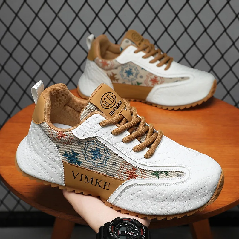 

Мужские кроссовки на массивном каблуке, повседневная обувь из кожаной ткани, дышащая внутренняя часть, обувь на увеличенной платформе