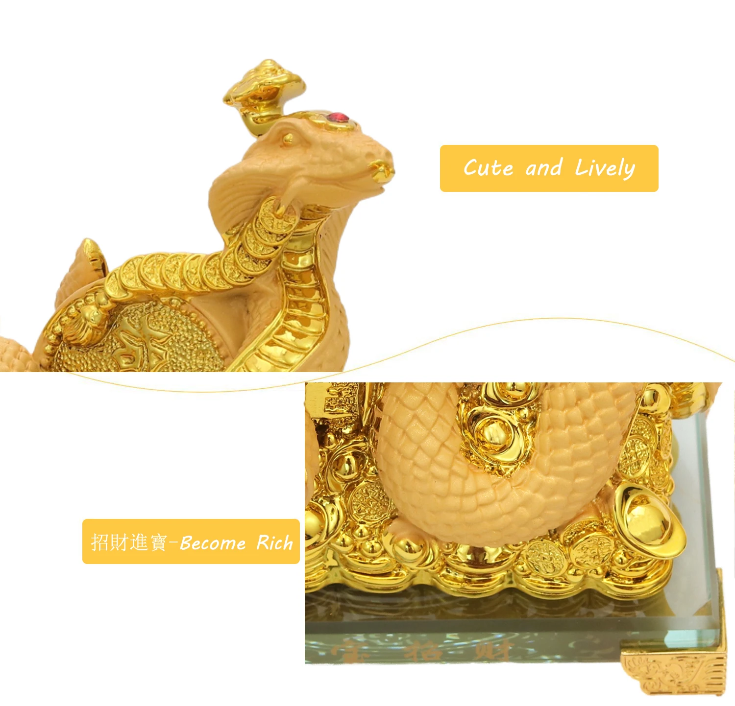 Bwinka 2025 Feng Shui Chinese Snake Zodiac Year Golden Resin Collectible Figurines Decoration for Luck & Wealth Perfect for Your