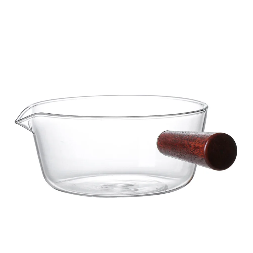

1pc Small Milk Wooden Handle Household Breakfast Cooking Instant Glass Food Pot Transparent Kitchen Stockpot