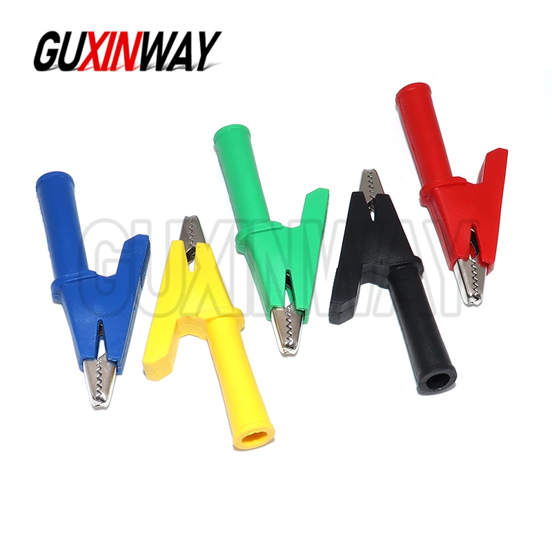 5PCS Pure Copper Insulated Test Alligator Clip 10MM Opening With 4MM Jack Safety Crocodile Clamps For Banana Plug or Welding