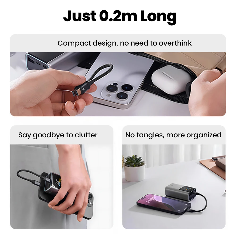20CM 240W Type C to Type C Short Cable 6A Fast Charging PD3.1 USB C Cord for iPhone 15 16 17 Power Bank Samsung