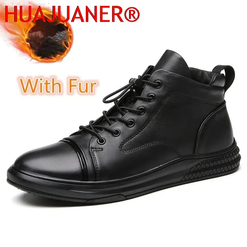 

Classic Black Men Sneakers Fashion Vulcanized Shoes Warm Winter Male Ankle Boots New Luxury Brand Mens Casual Boots Soft Lace-Up