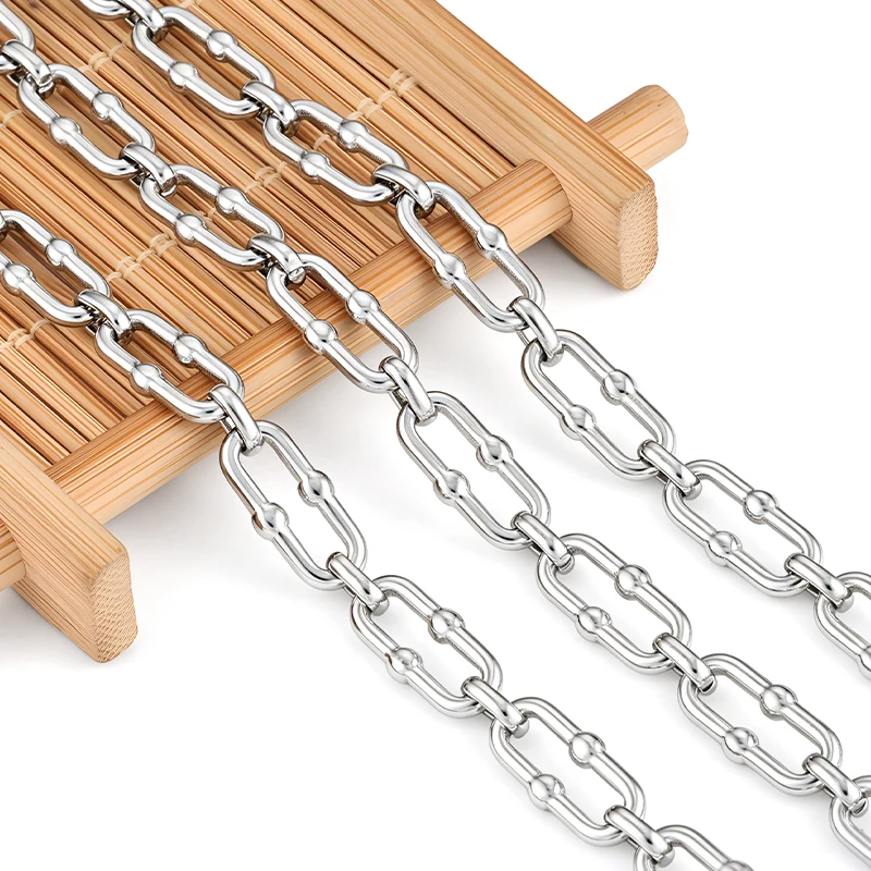 1 M Stainless Steel Handmade Double‑bead Rectangle Link Chain DIY Necklace Bracelet Handcraft Jewelry Making Accessories