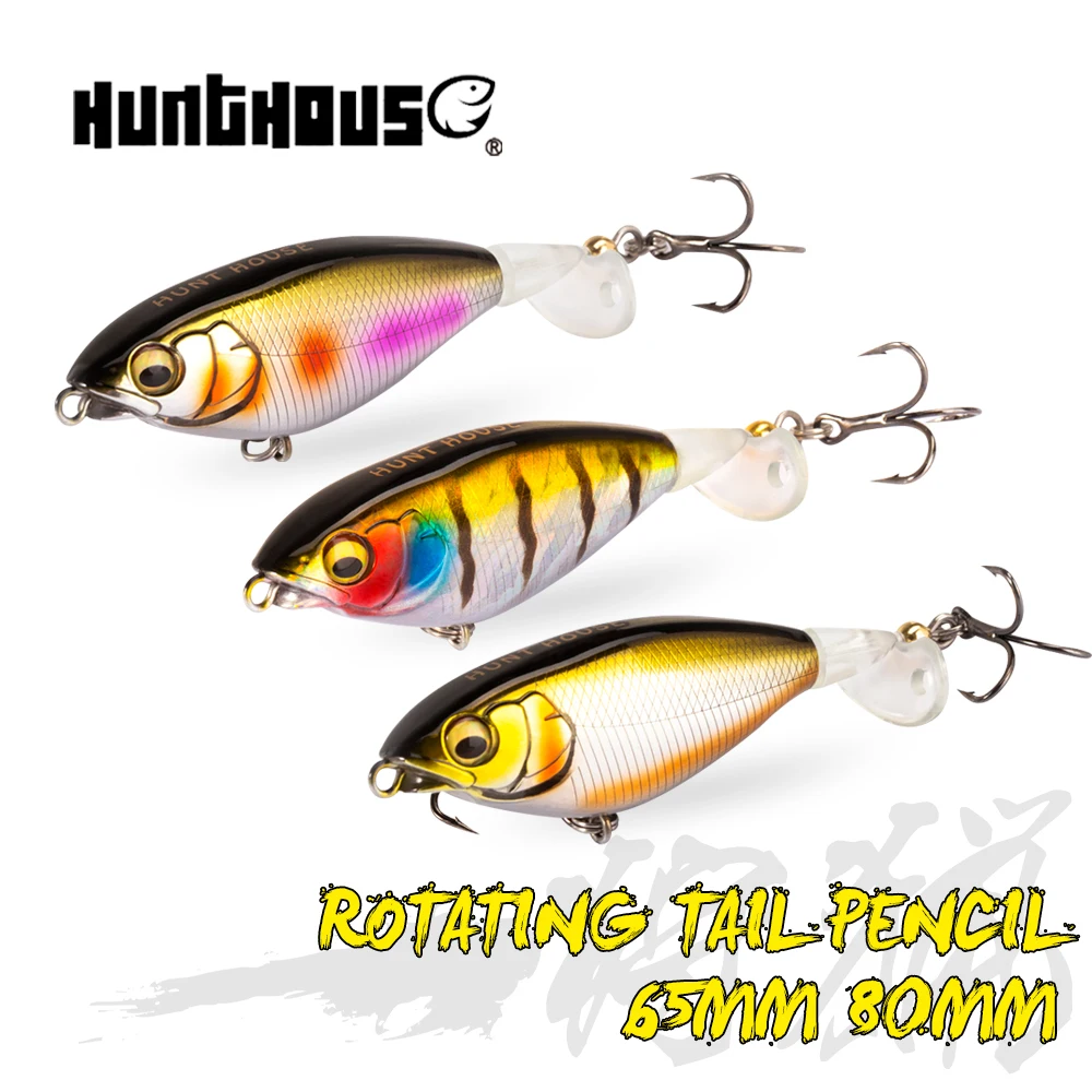 

Hunthouse 3PCS Pencil Fishing Lure Karashi Rotating Tail Hard Bait 65mm/5.7g 80mm/10.8g Floating Popper Wobblers For Bass Fish