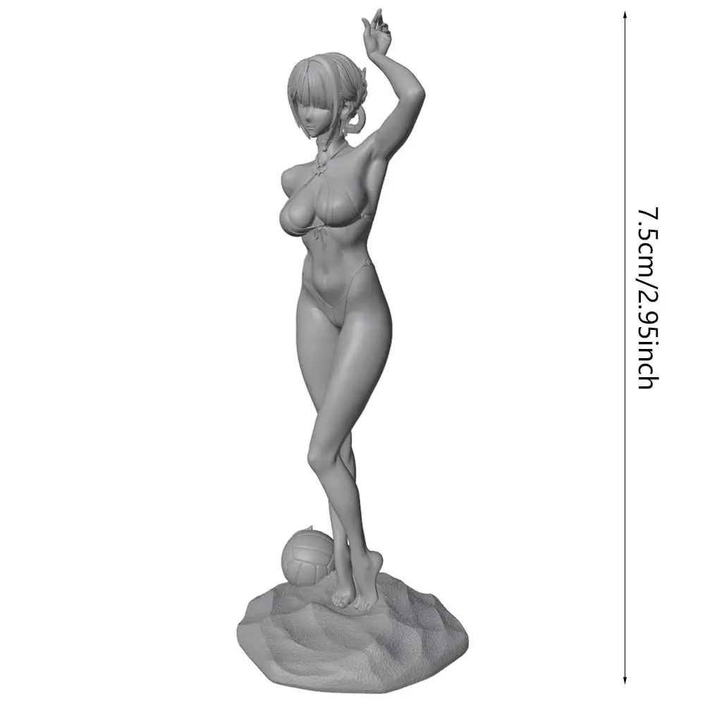 1/24 Sexy Beach Girl Miniature Resin Model Statue 75mm Figure Toy Model Kit, Beach Beauty Playing Volleyball, High-Precision Resin Model Figure Unpainted, Perfect for Role-Playing Games and Collecting view 2