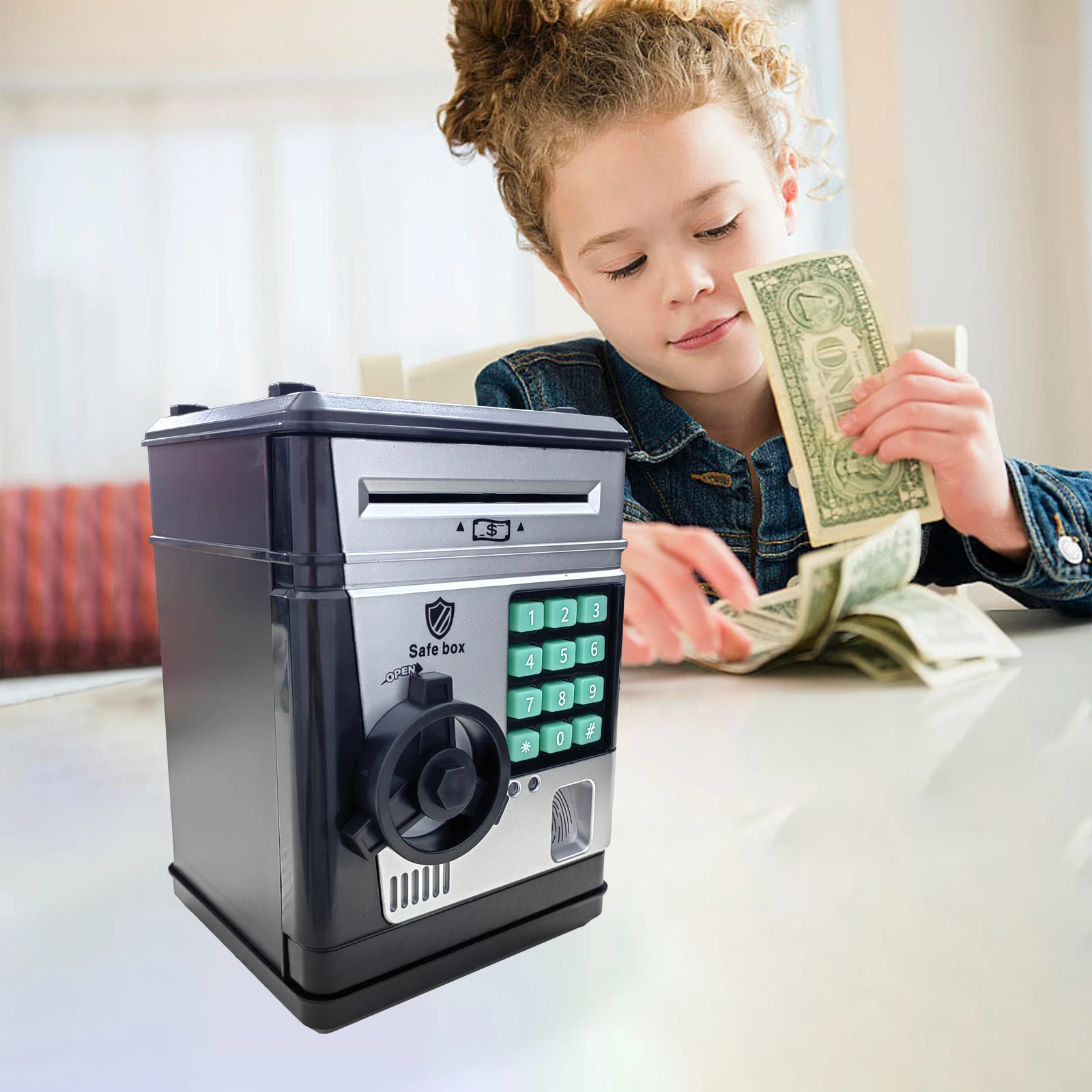 Electric Piggy Bank Cartoon Fingerprint Password Cash Box Saving Money Automatic Atm Machine Safe Pretend Play Toy Children Gift