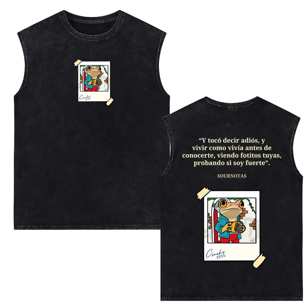 Rapper Bad Bunny Washed Sleeveless Vest T Shirts Debi Tirar Mas Fotos DTMF 2026 T-Shirt Men Women Hip Hop Oversized Tank Tops