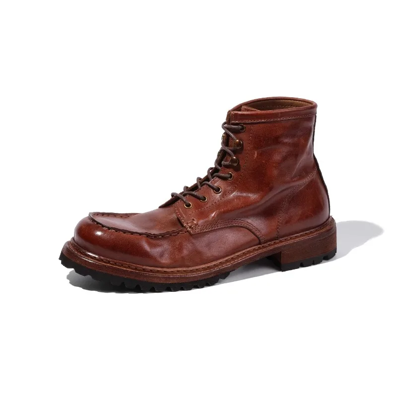 النمط البريطاني جلد طبيعي ركوب تشيلسي أحذية حذاء رجالي اليدوية الرجعية العمل جلد البقر دراجة نارية حذاء من الجلد الذكور عالية أعلى #3