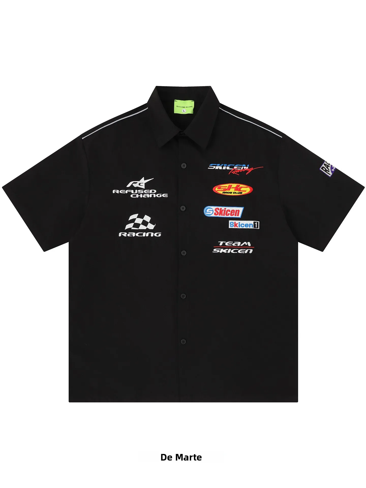 火星レーシングロゴプリントルーズカジュアルショーツ、高品質レザーベルトバックル、ファッショナブルなサマーコレクション、中国製