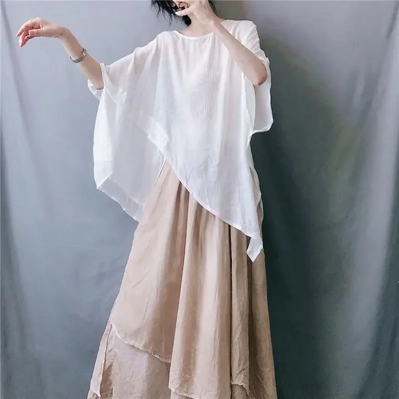 

Fashion O-Neck Loose Irregular Batwing Sleeve Blouse Women's Clothing New Casual Pullovers Asymmetrical Shirt XQ170