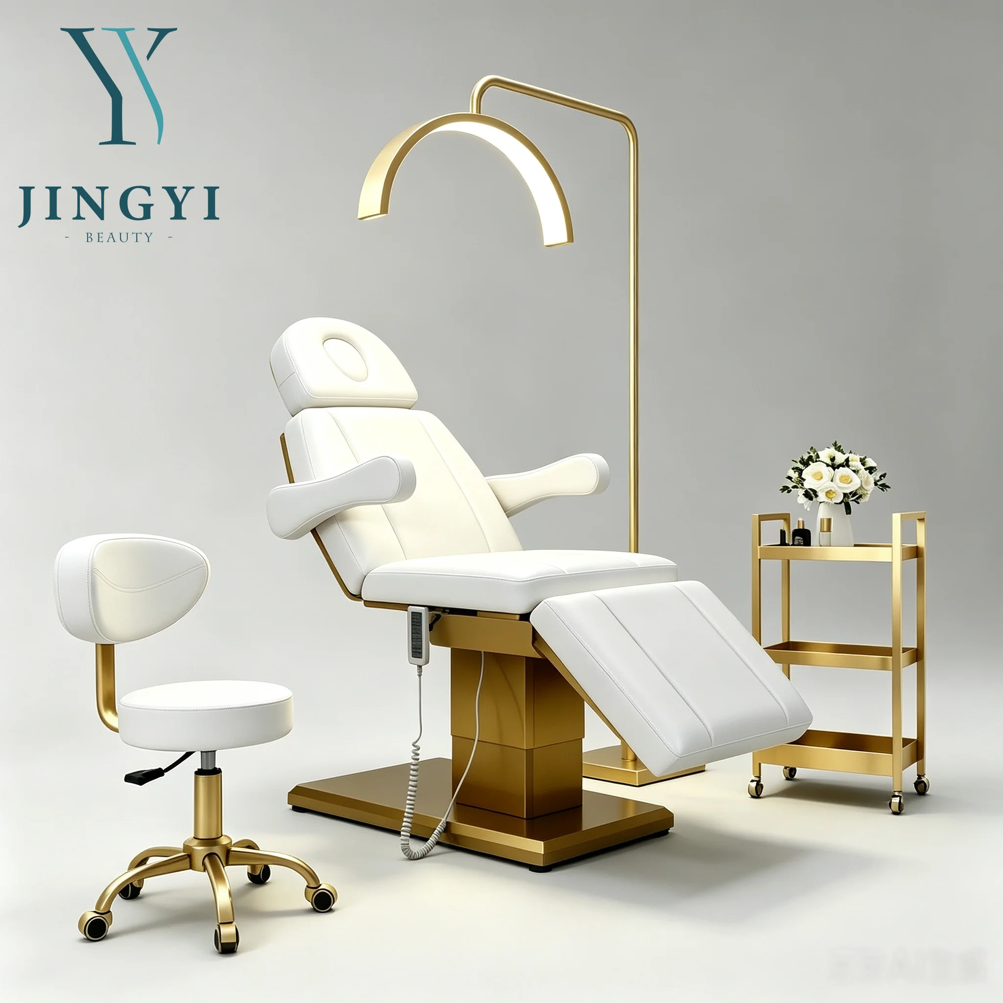 Factory Custom Electric Beauty Bed Adjustable Salon Beauty Facial Spa Bed Recliner Gold Stainless Steel Lash Chair Bed 3 Motors