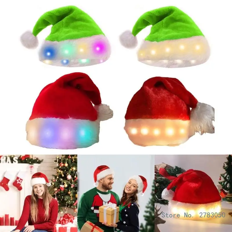 5Pcs/set Luminous LED Christmas Hat Festive Santa Hats Plush Peaked Cap with Lights Headwear for Holiday Parties and Gift Giving