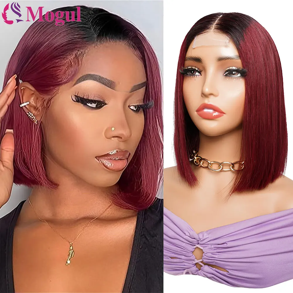 350% 1B/99J Burgundy Short Straight Bob Human Hair Wigs Brazilian Lace Front Human Hair Wigs Pre Plucked 2×4 Lace Wigs Remy Hair