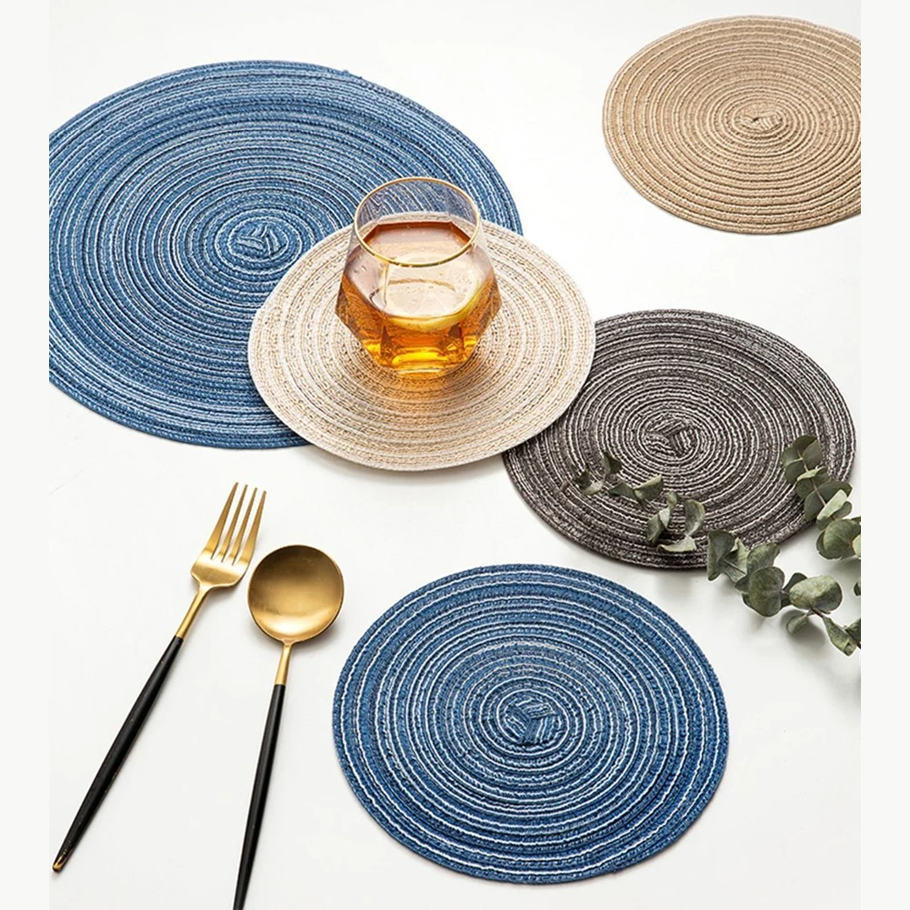 Set Of 6 Round Braided Placemat 30cm Table Mats For Dining Table Woven Placemat Non-Slip Tableware Bowl Pads Kitchen Cup Coaster