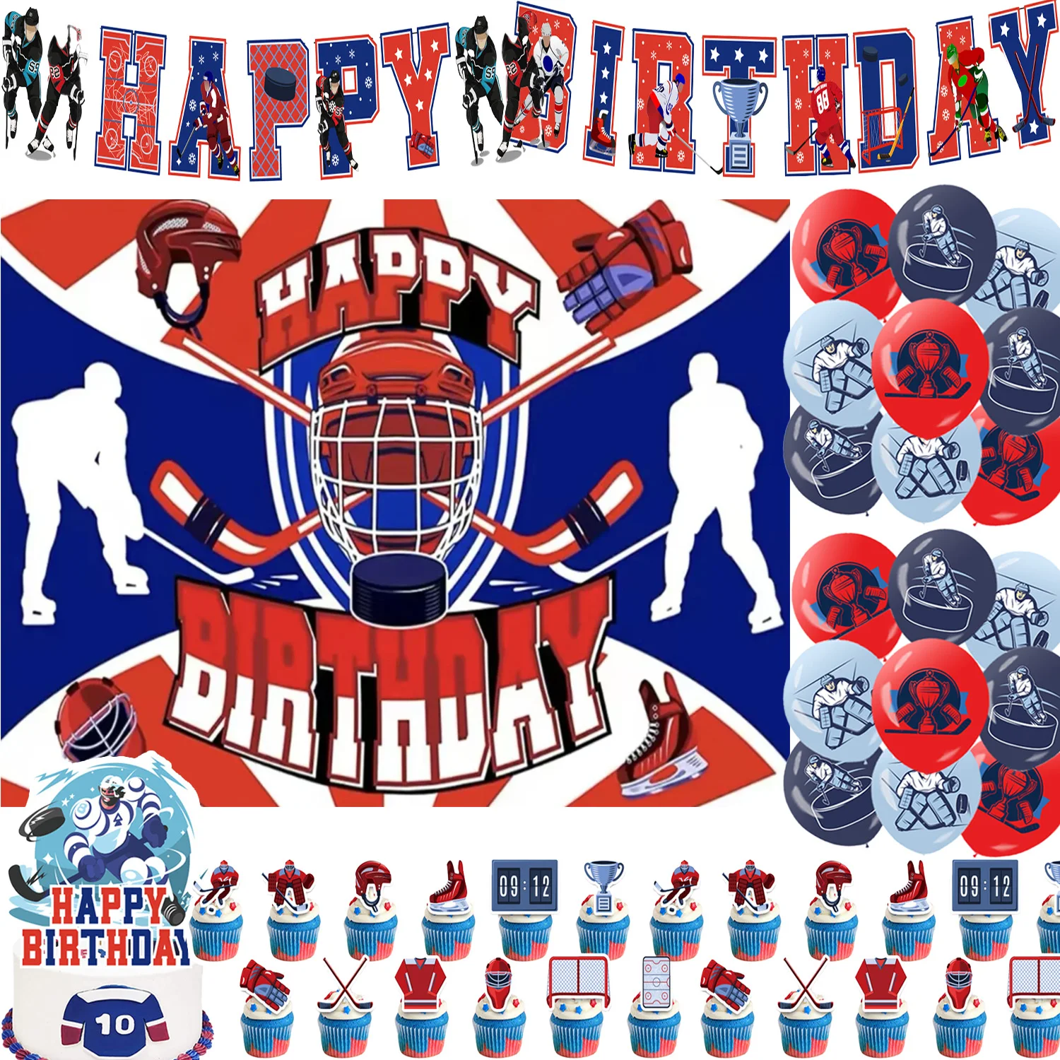 Eishockey-Thema Kindergeburtstag Party-Zubehör Dekoration Sport Hockey Ballon Tortendekoration Banner Hintergrund Babyparty Requisiten – Detail 3