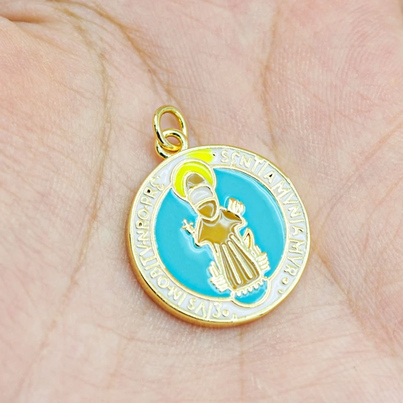 

2Pcs Copper Pendant Charms Missionary Round Shape Circle Gold Color Spiritual Enamel Approx 19.1x25.4mm Jewelry